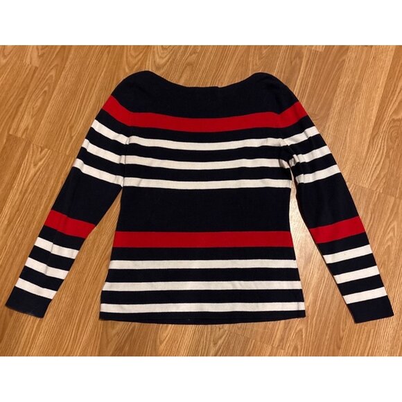 Tommy Hilfiger XL Women Striped Long Sleeve Cotton Top Navy Red White Nautical - Picture 3 of 7